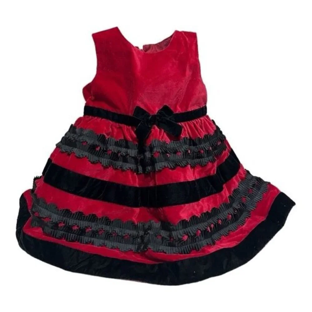 The Children’s Place Baby Girl 6-9M Red Black Velvet Holiday Dress |‎ Christmas